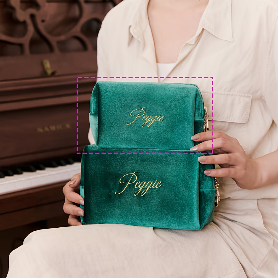 TEMU Trousse de Cosmétique personnalisée avec nom, sacs brodés en velours, trousse de Cosmétique pour d', cadeaux pour elle, trousse de toilette de