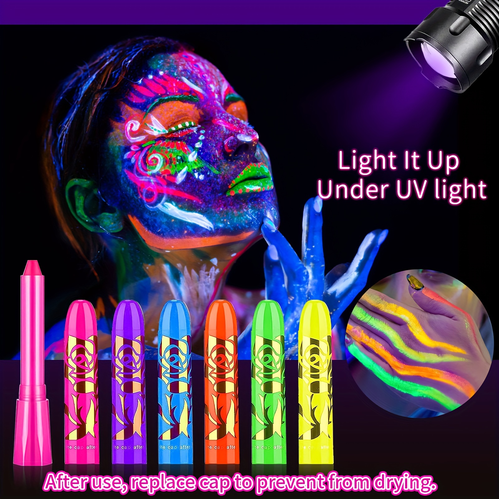 UV-Schwarzlicht-reaktive Gesichts- und Körperbemalung,Glühen unter Sch –  GlowsLand