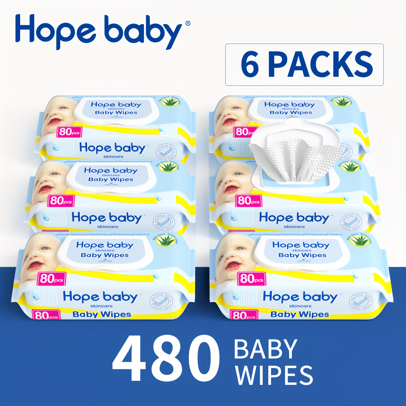 TEMU Diaper Wipes, 480 Ct Wipes Sensitive Pure Wet Wipes Protection With Dispenser