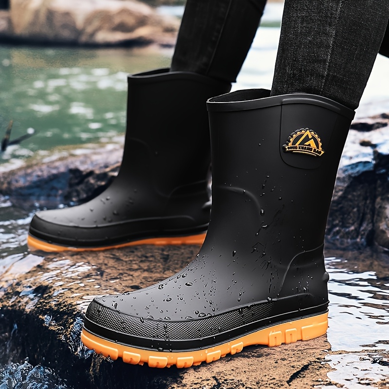 unisex high quality rain boots heavy duty slip on shoes with non slip outsole all terrain anklet high boots just below knee for men women pvc construction boots for farm gardening fishing construction everyday   black work boots high quality boots outdoor footwear stylish anklehighs durable footwear farm footwear   sturdy build   8