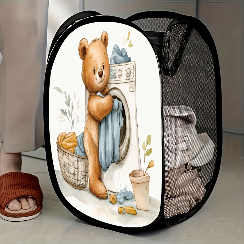 TEMU 1 panier à linge " faisant le linge" avec filet, pop-up, compact et durable, pour une organisation efficace dans toute maison