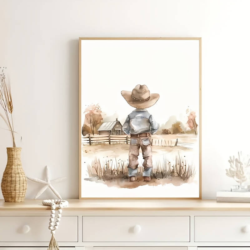 TEMU 2d Flat, 1pc Of Canvas Cowboy Children's Room Wall Art Poster, Unframed Decoration, Suitable For Boys' Room, Home And Office - Indoor And