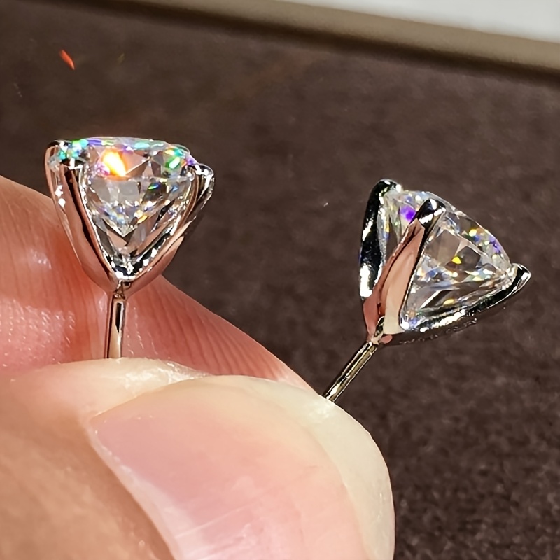TEMU Boucles d'oreilles classiques à 4 griffes avec synthétique pour femmes - Accessoires simples et élégants pour , soirée ou décontracté