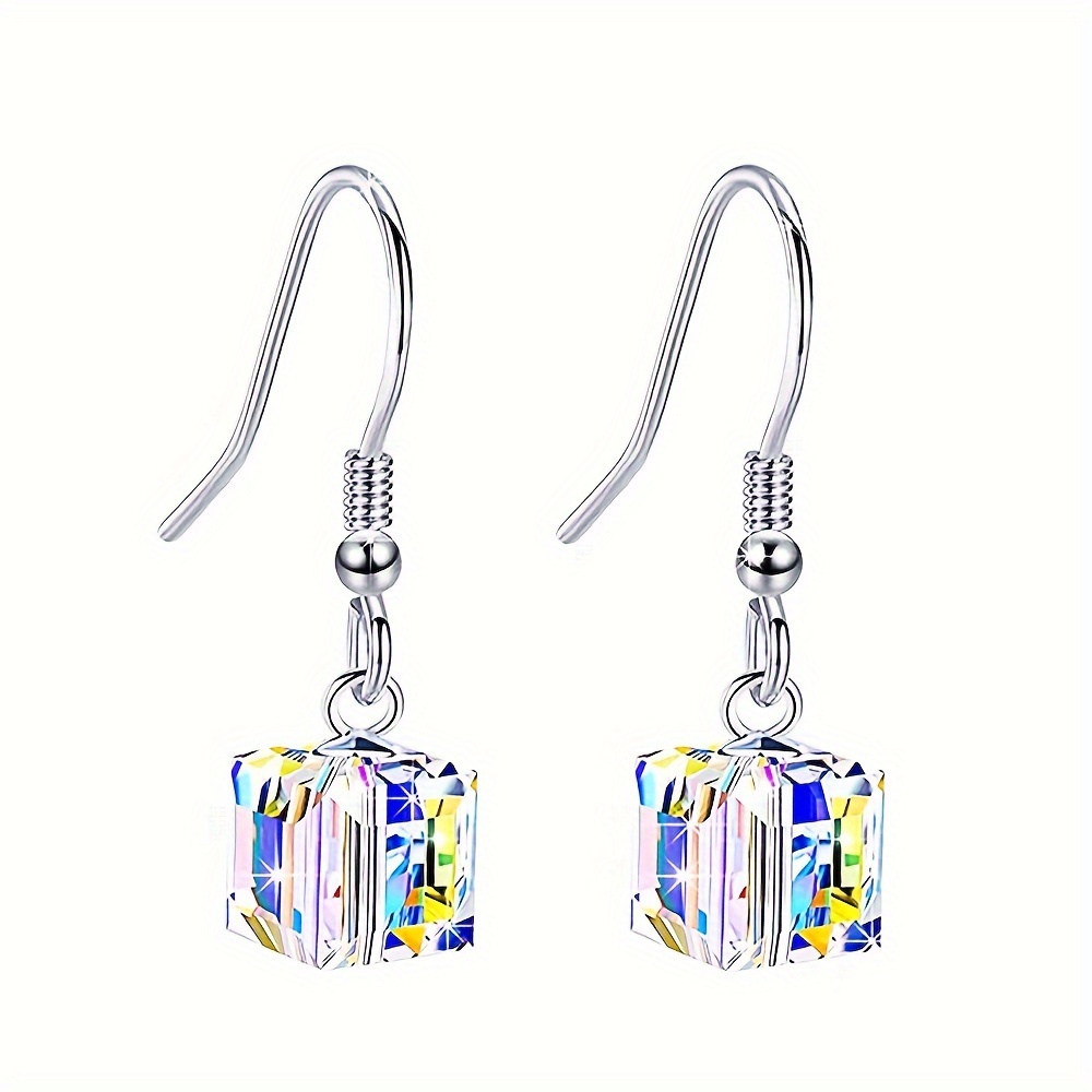 A Pair Of Colorful Cube Pendant Hypoallergenic Stainless Steel Earrings