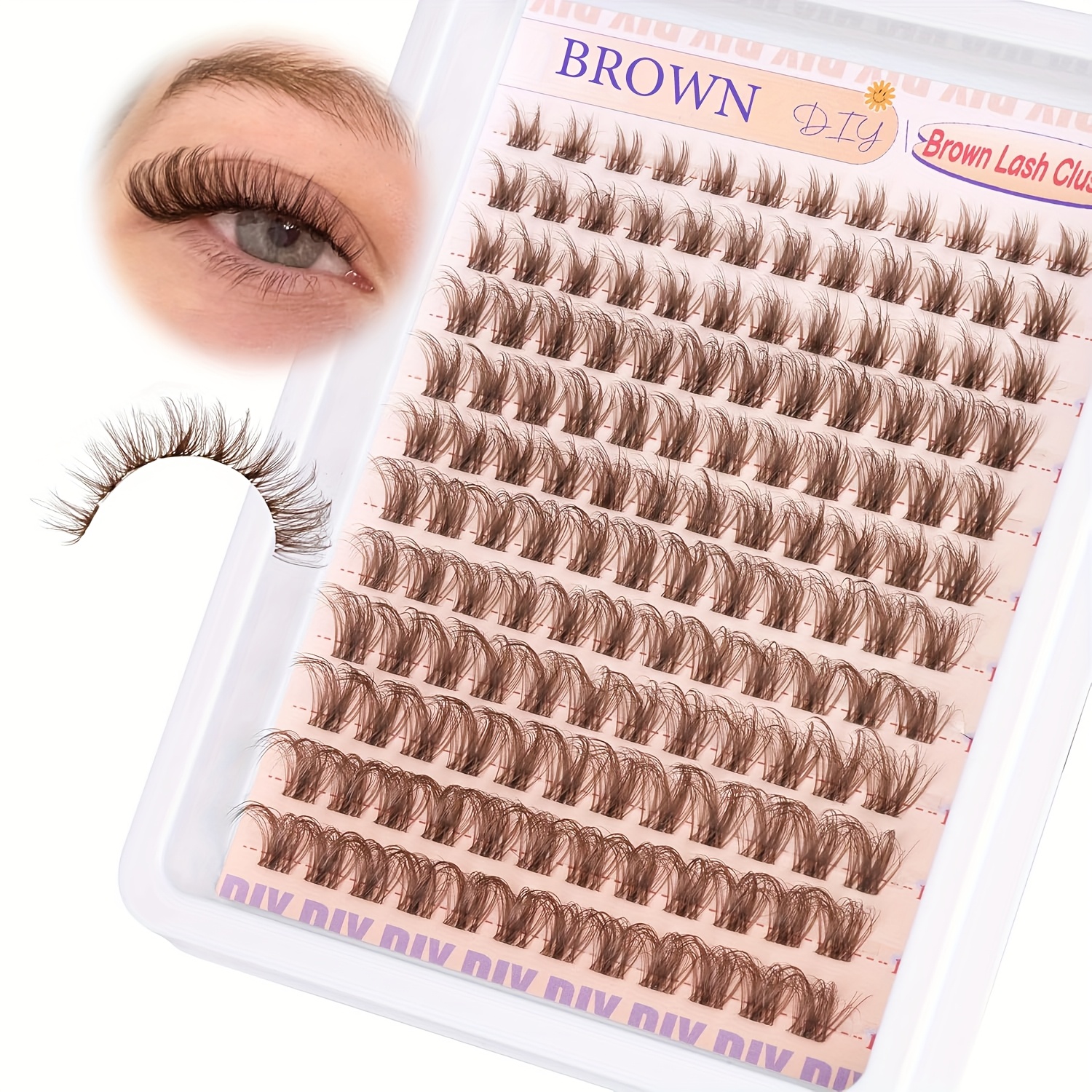 Image of Brown Cluster Lashes, Natural Lash Clusters, Invisible Band, Wispy Lash Extension Strip, 8-16mm D Cluster Lashes, Transparent Band Individual Cluster Lashes, Diy Brown Lashes, 144pcs