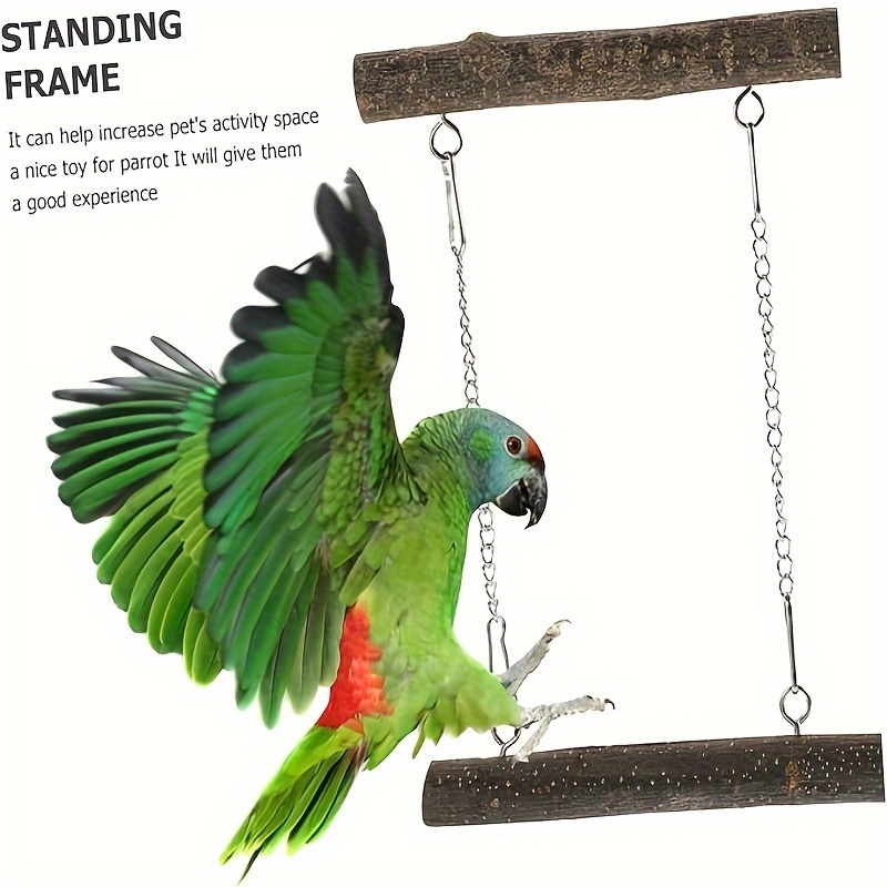 

Natural Wood Parrot Playset - Cockatiel & Phoenix Swing, Perch Stand With Chew Toys For Birdcage Accessories