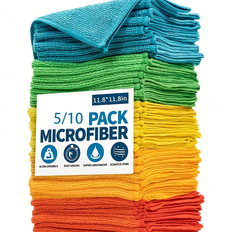 

5-pack/10-pack Modern Striped Microfiber Cleaning Cloths, Knit Fabric Dish Towels, Machine Washable, Space-themed Kitchen Scrub Sponges, Assorted Colors