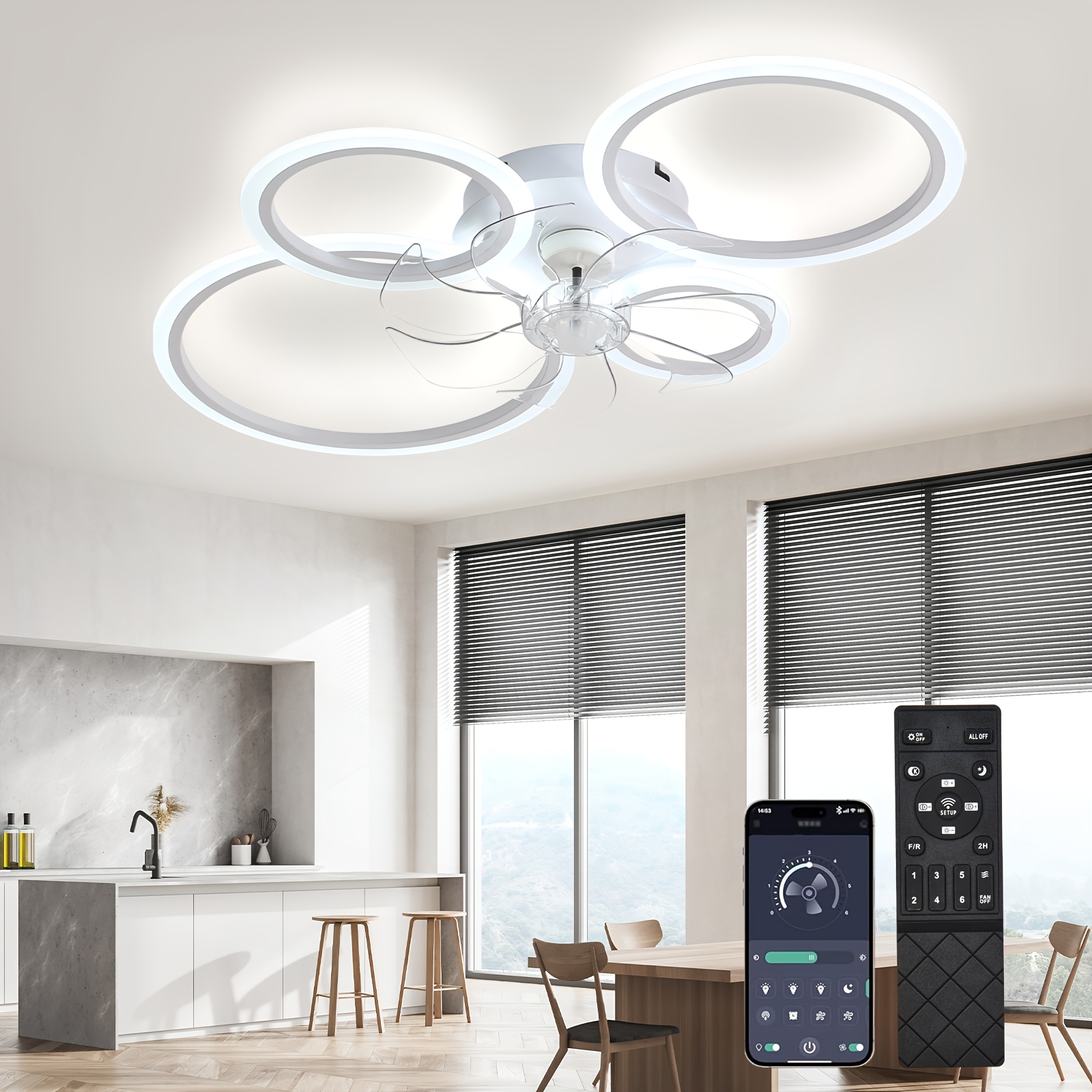 Image of Led Ceiling Fan With Lighting, 85cm Lamp With Fan And Remote Control App, Ceiling Lamp With Fan Ceiling Fan With Light, Ceiling Fan For Bedroom Living Room