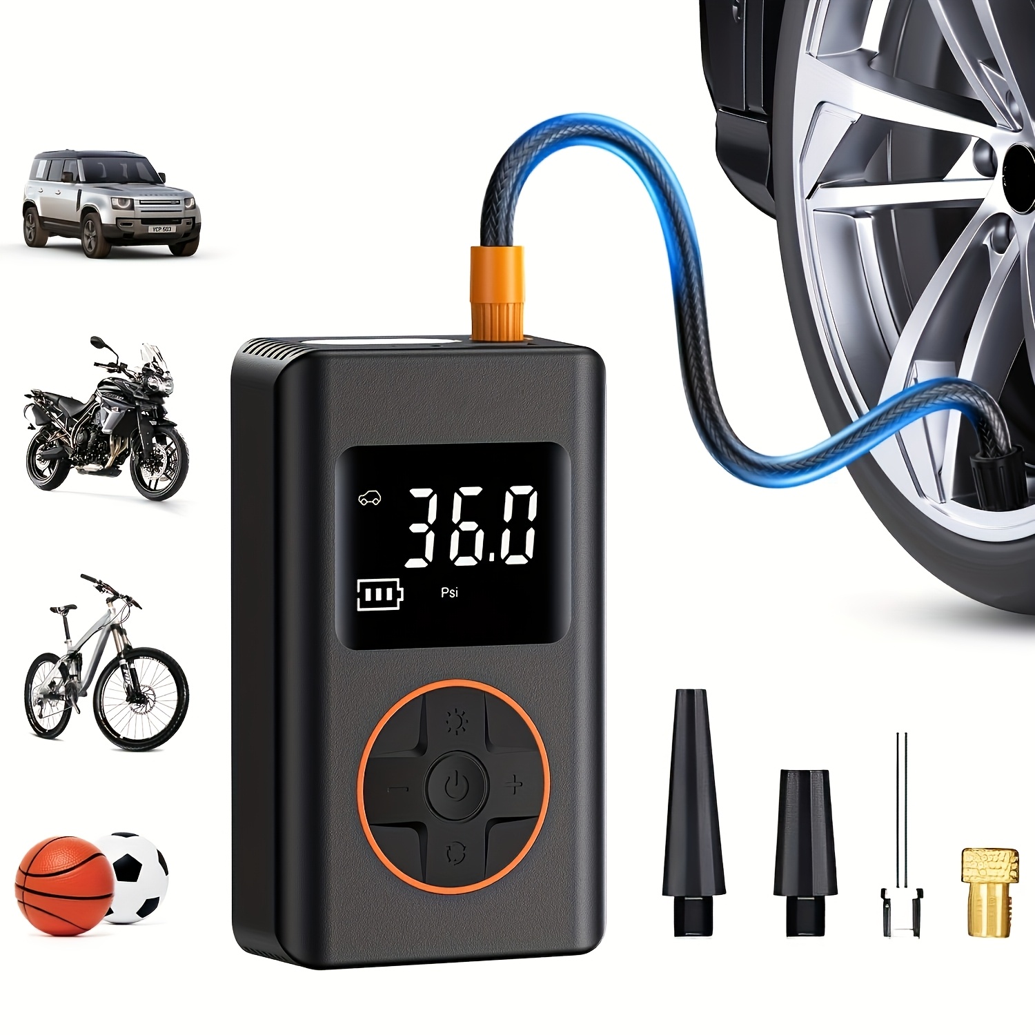 TEMU Tire Inflator Portable Air Compressor With Auto Shut Off, 150psi Car Tire Pump, Usb Charging One-button Air Pump With Digital Pressure Gauge/led