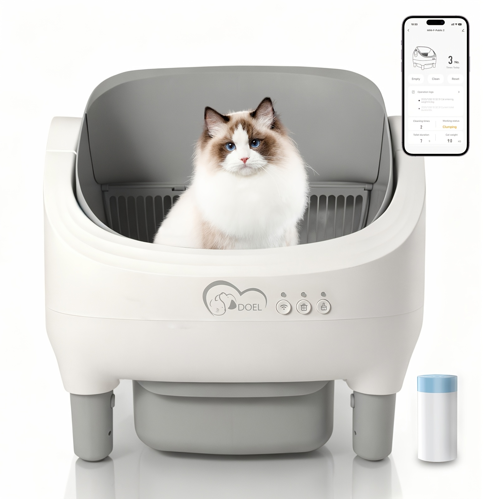Image of Doel Self Cleaning Cat Litter Box, Automatic Cat Litter Box With App Control, 2.4g Wifi Only, 11l Large Capacity Waste Bin, Includes Trash Bags, For Multi-cat Households & Busy Pet Owners