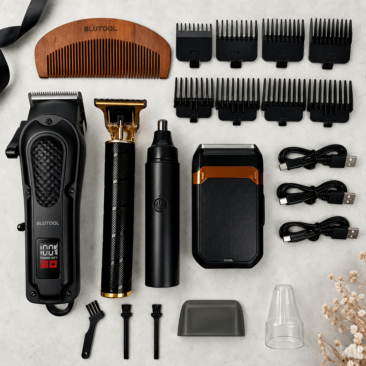 TEMU Rechargeable Electric Grooming Kit. With An Lcd Battery Display, This Set Is An Essential Companion For Use At Home, While Traveling, Or -making