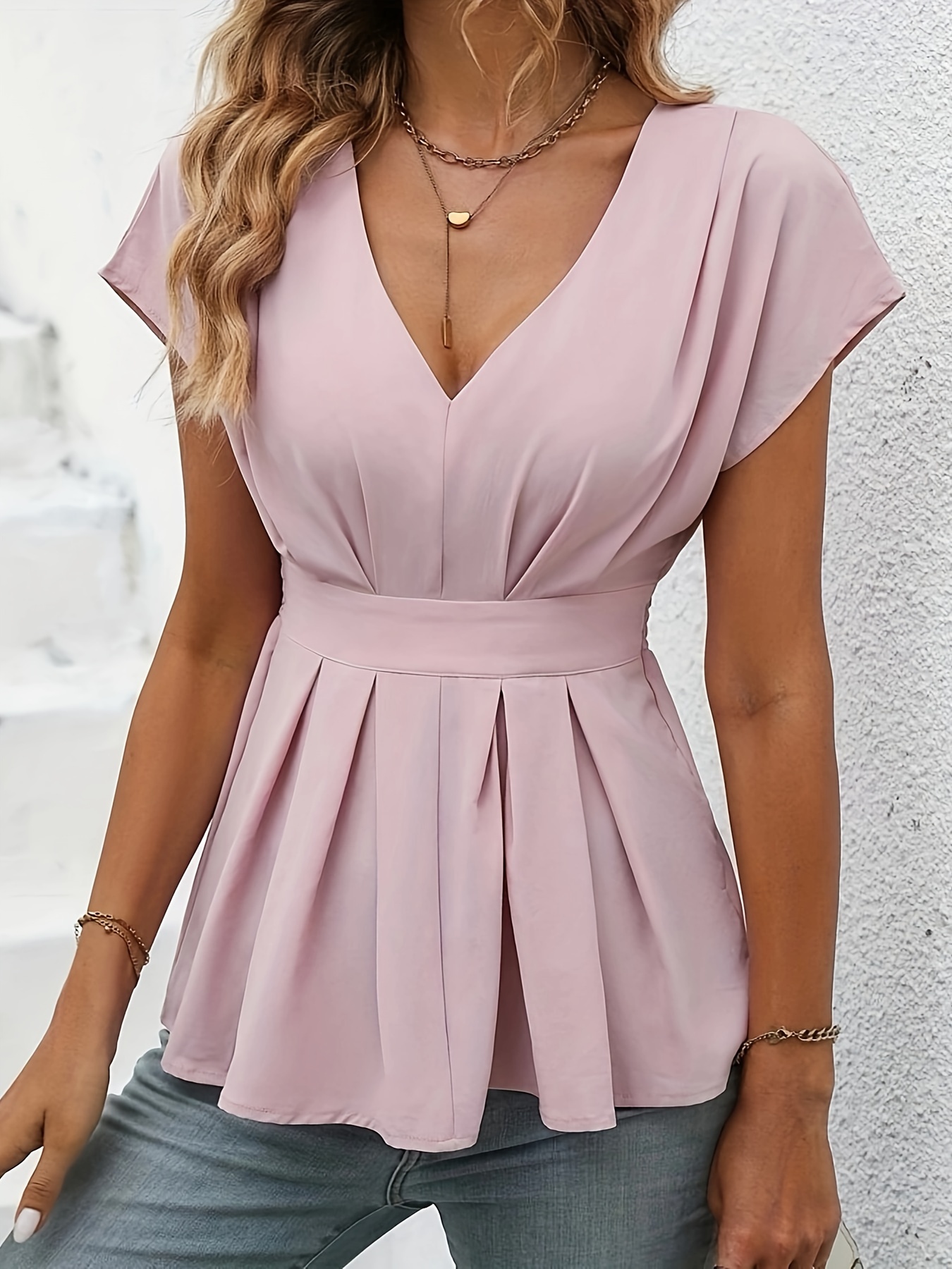 blusa peplum volantes en dobladillo cuello elegante Temu Ecuador