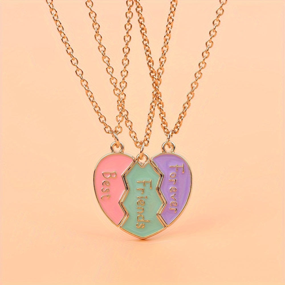 

3pcs/set Cute 3-color Stitching Best Friend Necklace For Girls Bff Jewelry Gift