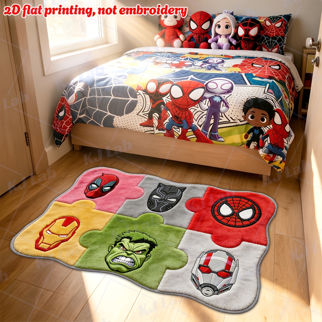 TEMU 2d Flat 1pc Wave Irregular Floor Mat Yxm85 - Deadpool, Black Panther, -for Man, Iron For Man, Hulk, Ant-for Man Characters - Warm And Cute Long