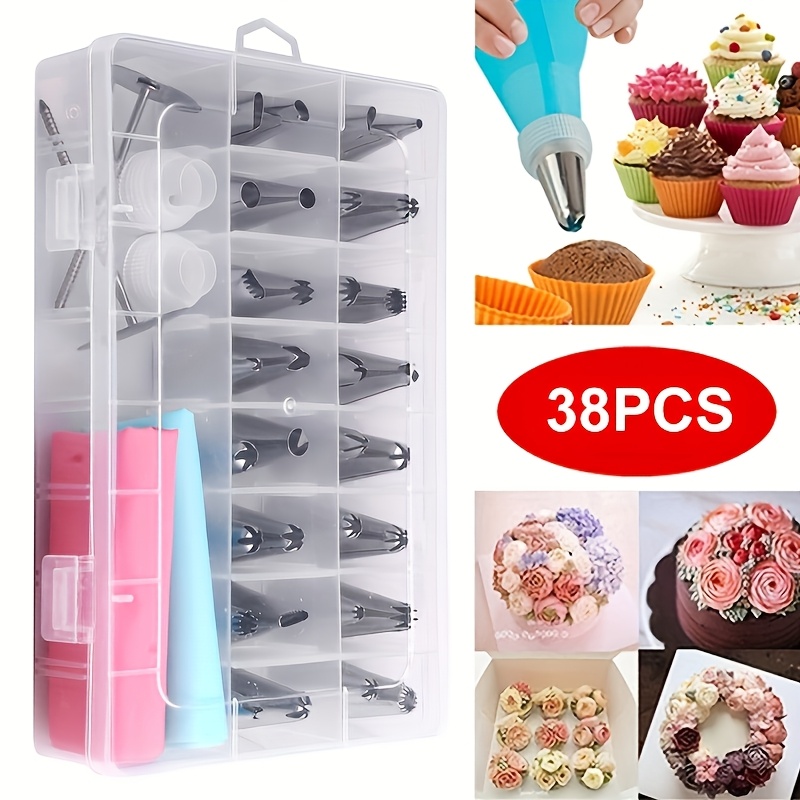 38-teiliges dessert-  für die küche (32 spritztüllen + 2 kupplungen + 2 spritzbeutel + 2 adapter)