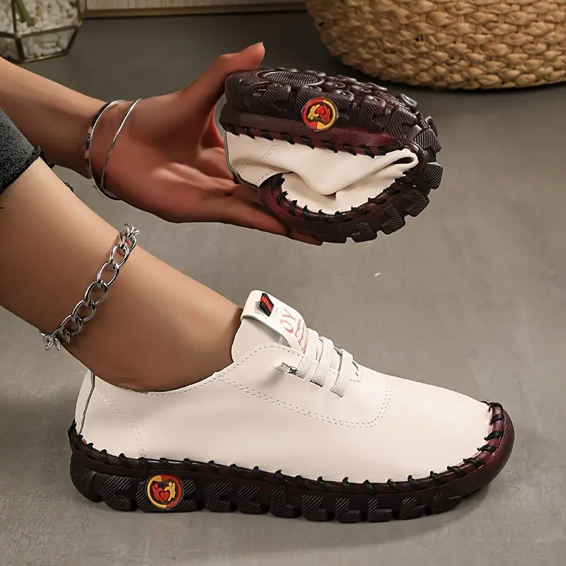 womens solid color casual shoes lace up low top soft sole shoes light comfy womens walking shoes details 3