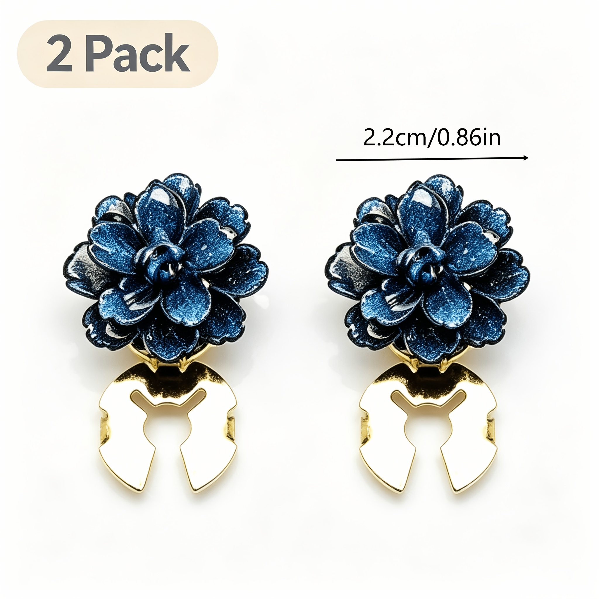 TEMU Vintage Blue Enamel Flower Button Cover Clip 2-pack, No-sew Removable Shirt Button Decor, Elegant Anti-gape Blouse Cuff Accessory, Gift For