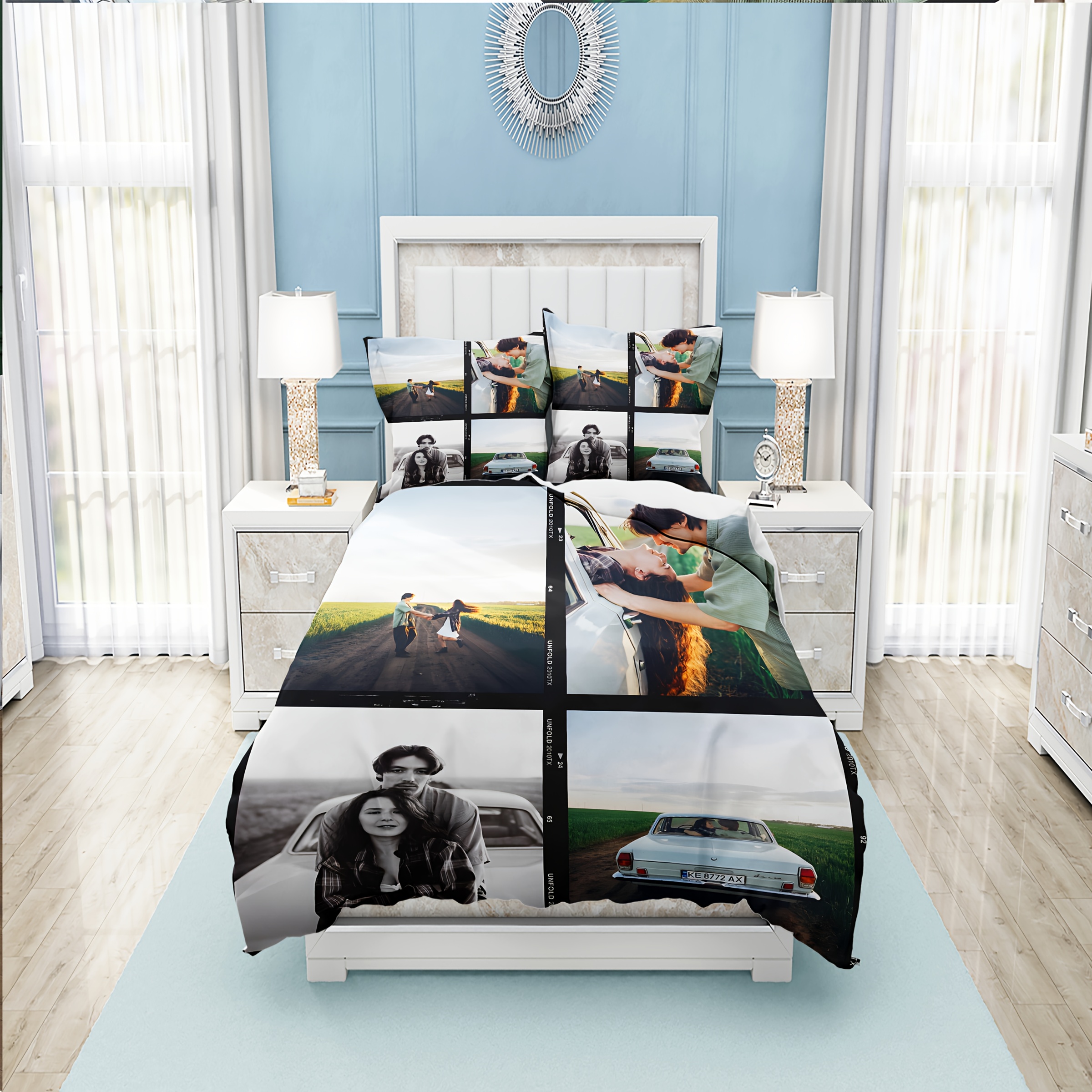 custom 3pcs set fashion customized happy warm love couple photo quilt cover set 1 bed cover 2 pillowcases no core large extra large customized couple warm moments photo printed bedding set soft and comfortable bed cover set suitable for bedroom and   Product details 2