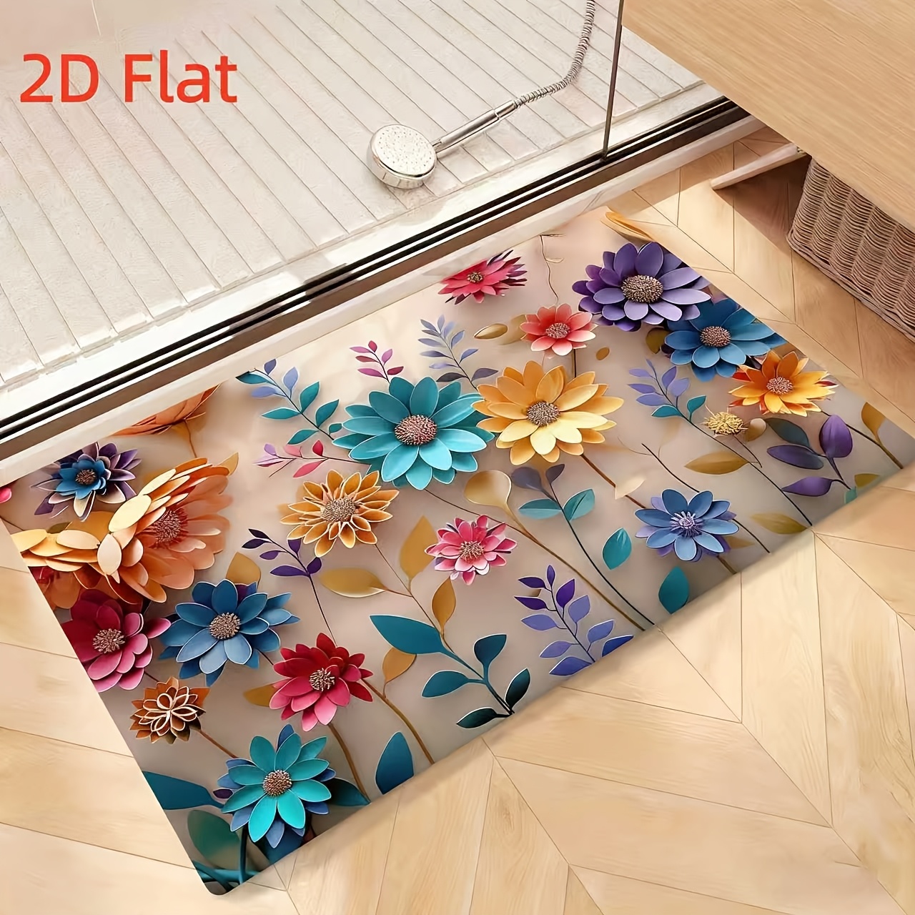 Flower Floor Mat / Rainbow × Ecru beige TAKASHI MURAKAMI - FLOWER FLOOR MAT - ECRU BEIGE x RAINBOW – VAN