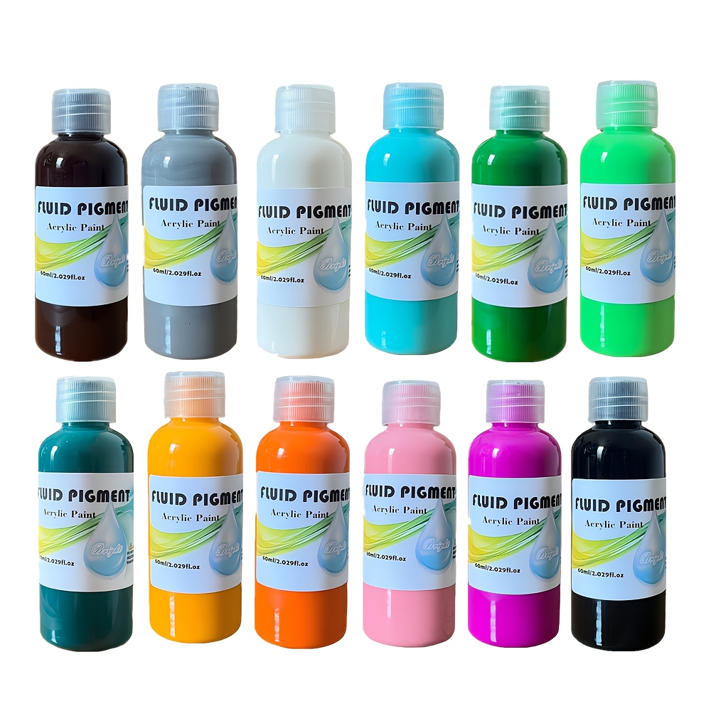 Image of 12 Colors High Gloss Fluid Acrylic Paint Set, Good Mobility Art Pigment, Waterproof After Drying, 60ml/bottle, Perfect For Canvas Gypsum, Professional Art Supplies