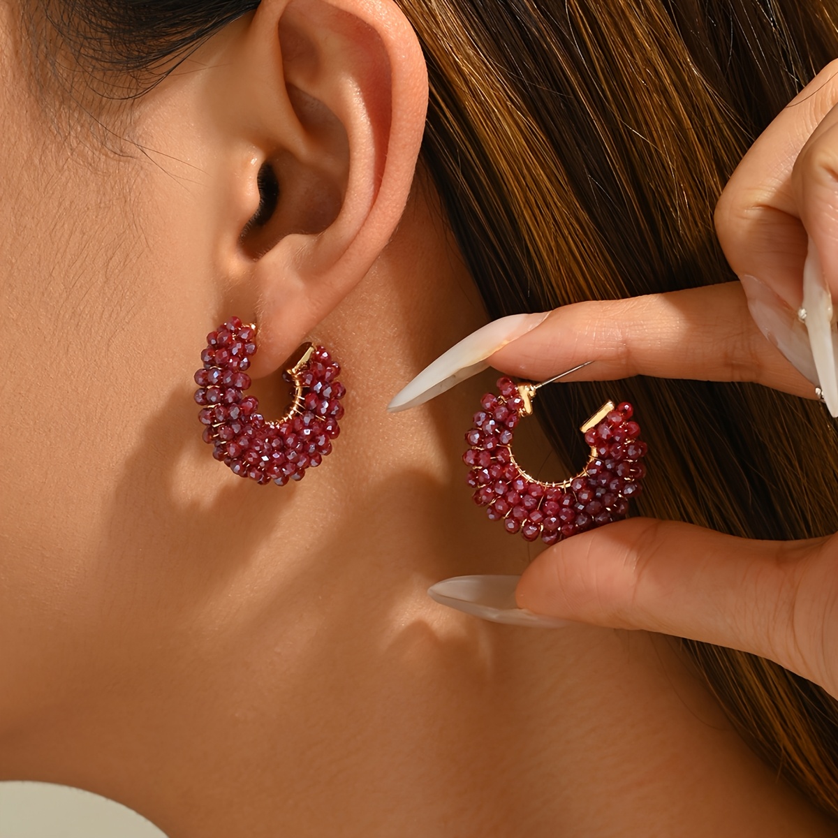TEMU 1 Paire de Boucles d'Oreilles Bohèmes Rétro Style Vacances Faciles, Perles Faites Main de C, Tendance, Tempérament Élégant, Niche, Polyvalent,