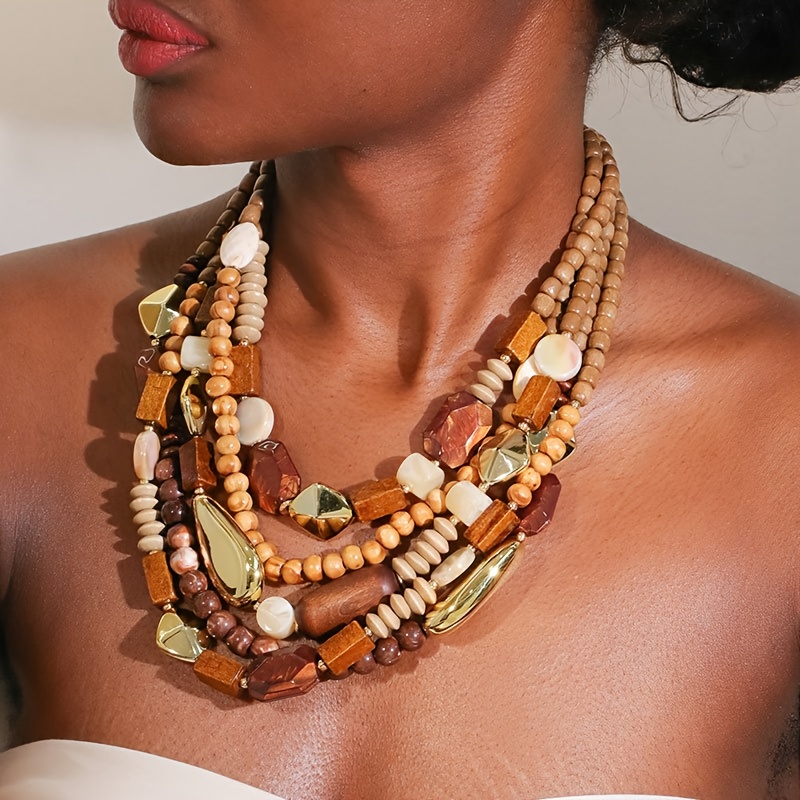 Elegant Multi-Layer Stacking Necklace with Mixed Materials