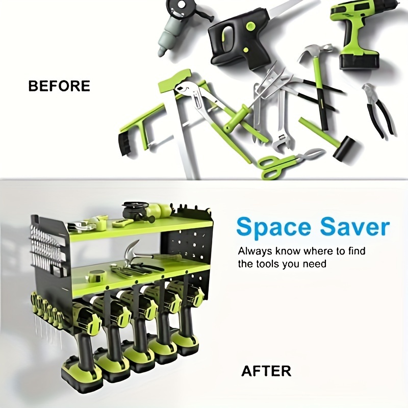 5 Spaces - Power Tool Storage Tool Holder Wall Mounted Drill Organizer deals for Garag