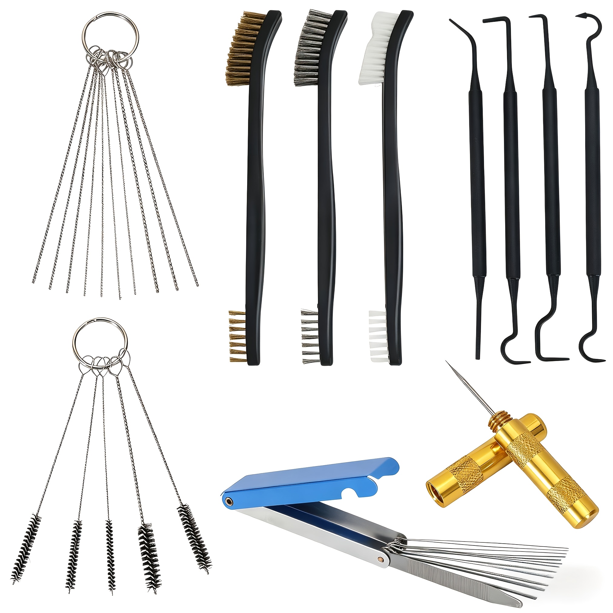 TEMU Carburetor Cleaning Kit: 3 Double-ended Brushes, 23 Needles, 5 Nylon Brushes, 1 Scraper, And 4 Cleaning Hooks. Suitable For Motorcycles, Atvs,