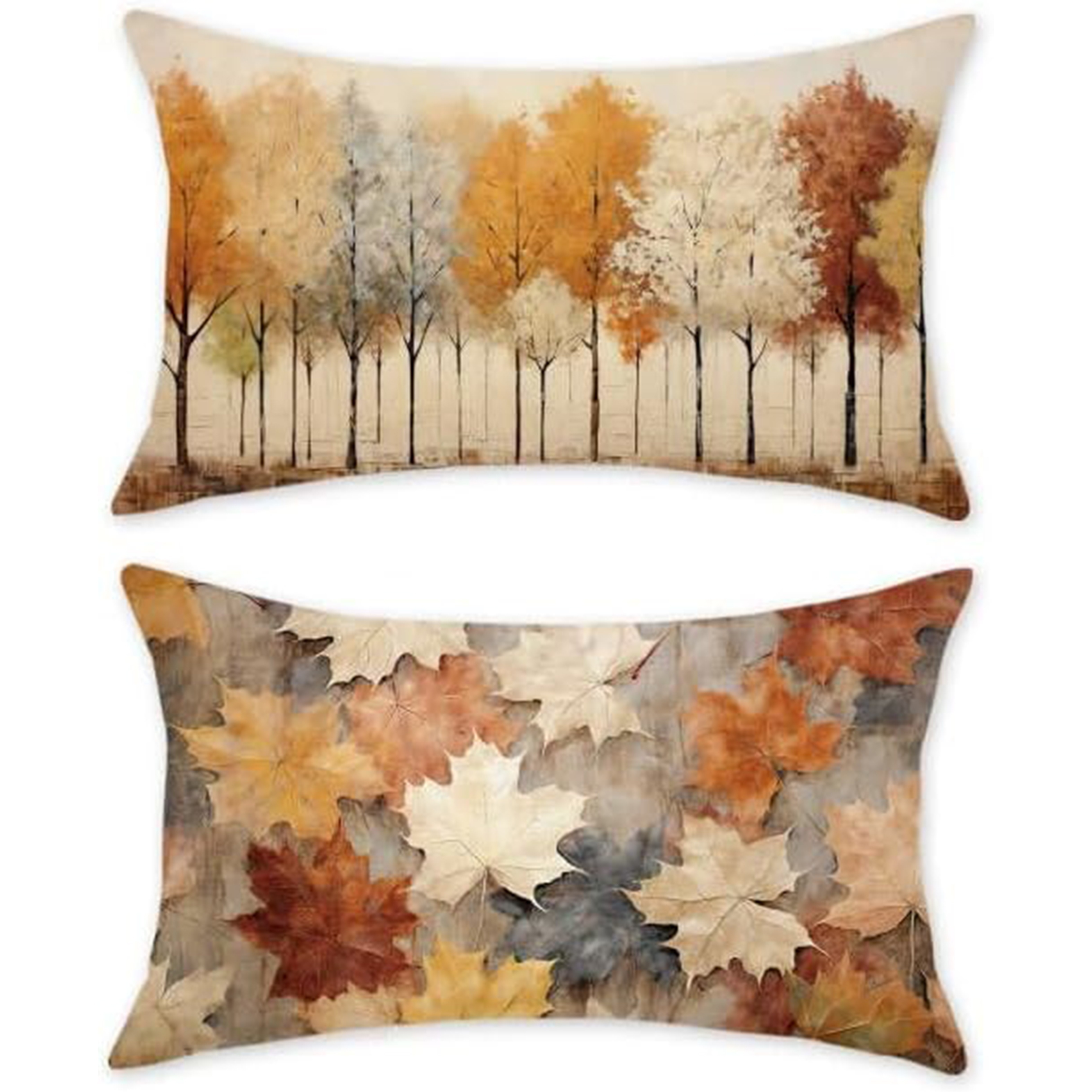 

Autumn Elegance: 2pcs Linen Pillow Covers 12x20" - Fall Leaves & Pumpkin Design, Perfect For Thanksgiving And Seasonal Home Decor, Zip Closure, Machine Washable