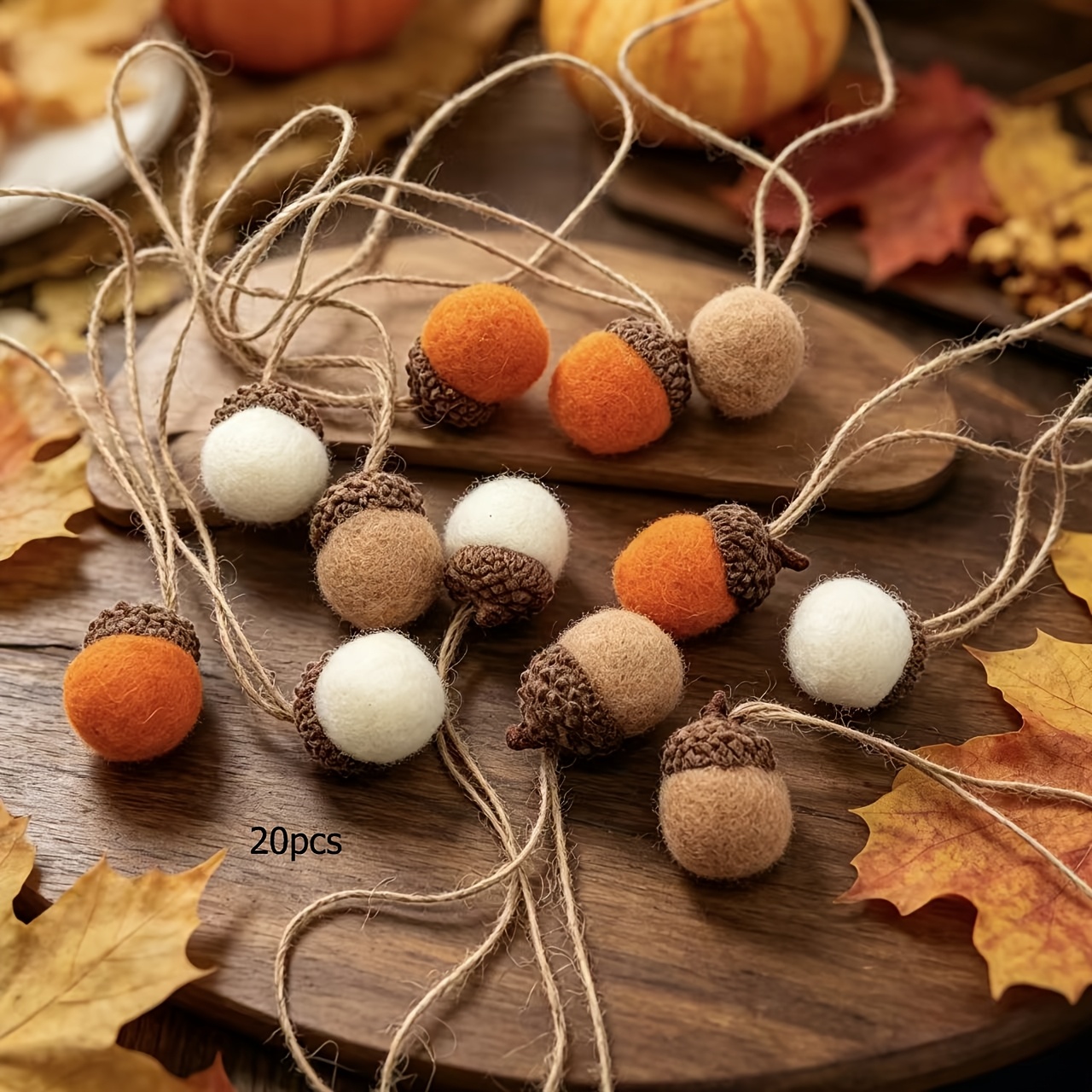 Image of 20pcs Collectible Figurines, Fabric Hanging Decoration, Mixed Beige/brown/orange, For Autumn Indoor Decor, Harvest Scene Setting