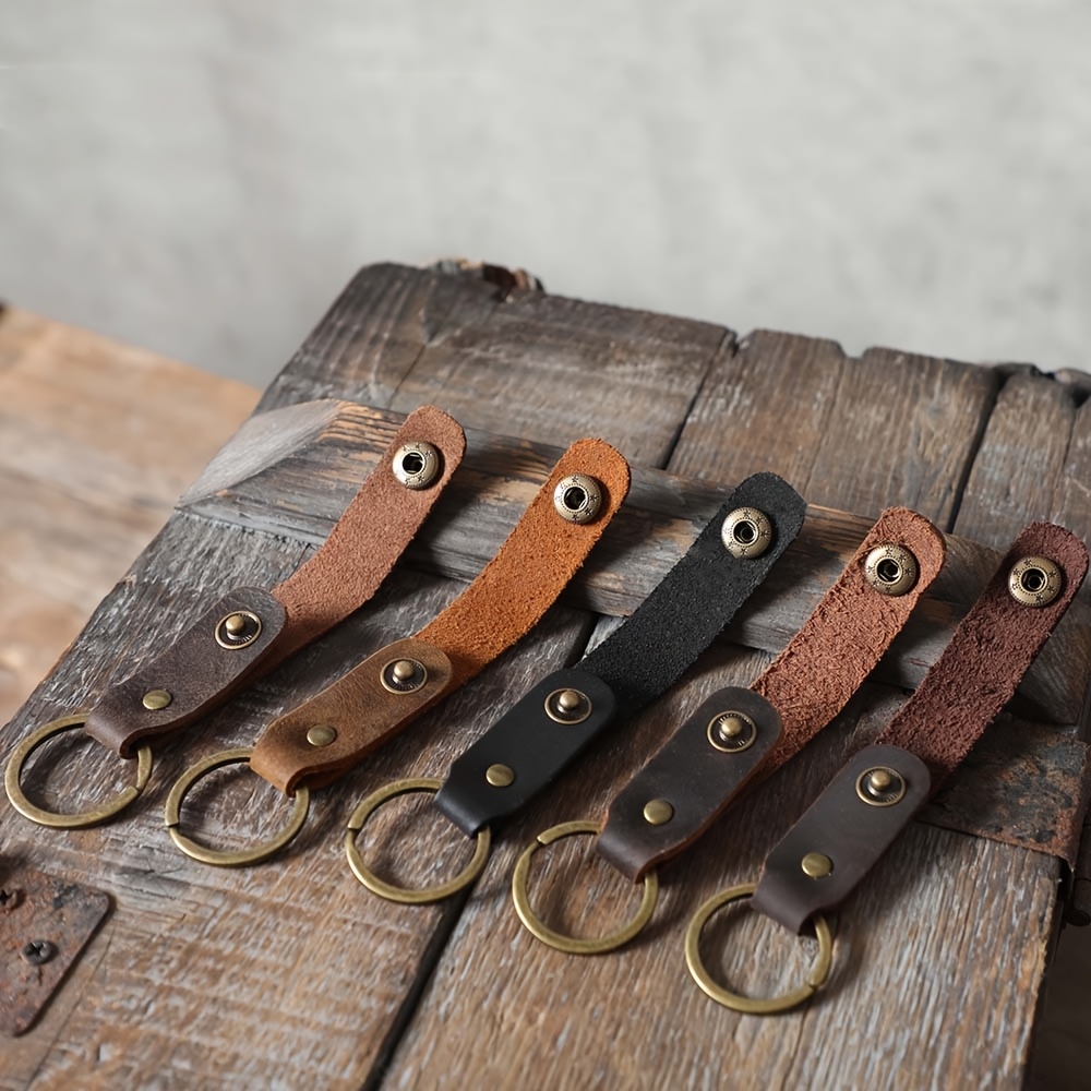 TEMU Handmade Original Keychain, Top-grain Cowhide Key Pouch, Car Key Pouch, Vintage Classic Genuine Leather, Random Color, 1pc