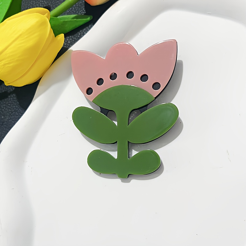 

1pc Elegant Brooch Pin For Women - Handcrafted Acrylic, Pink And Green Floral Lapel Accessory For Suits And Party Outfits, Bouquet Accessories