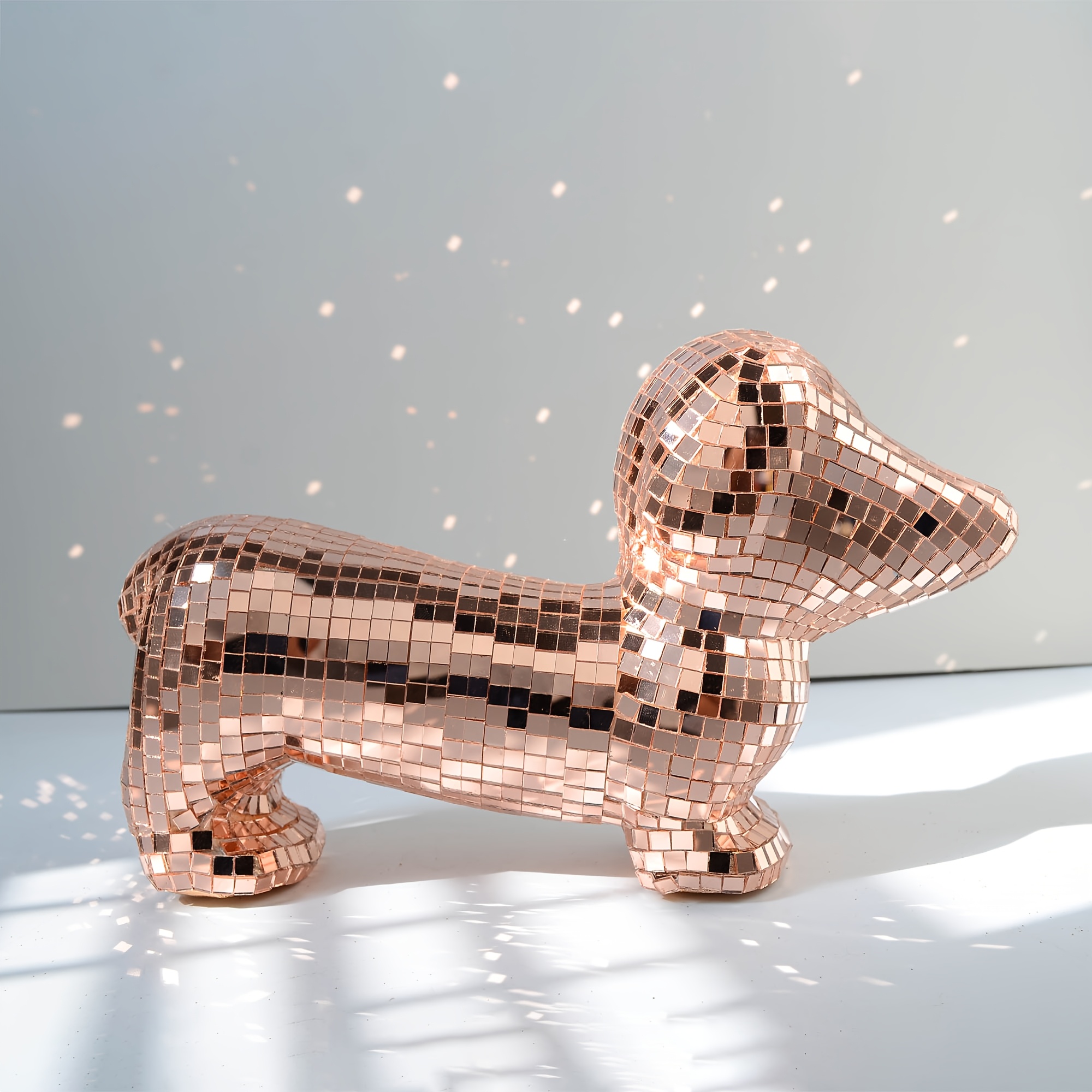 Image of Glittering Rose Golden Mosaic Dachshund Statue Handmade Art Decor For Room Bedroom Perfect Gift For Dog Lovers