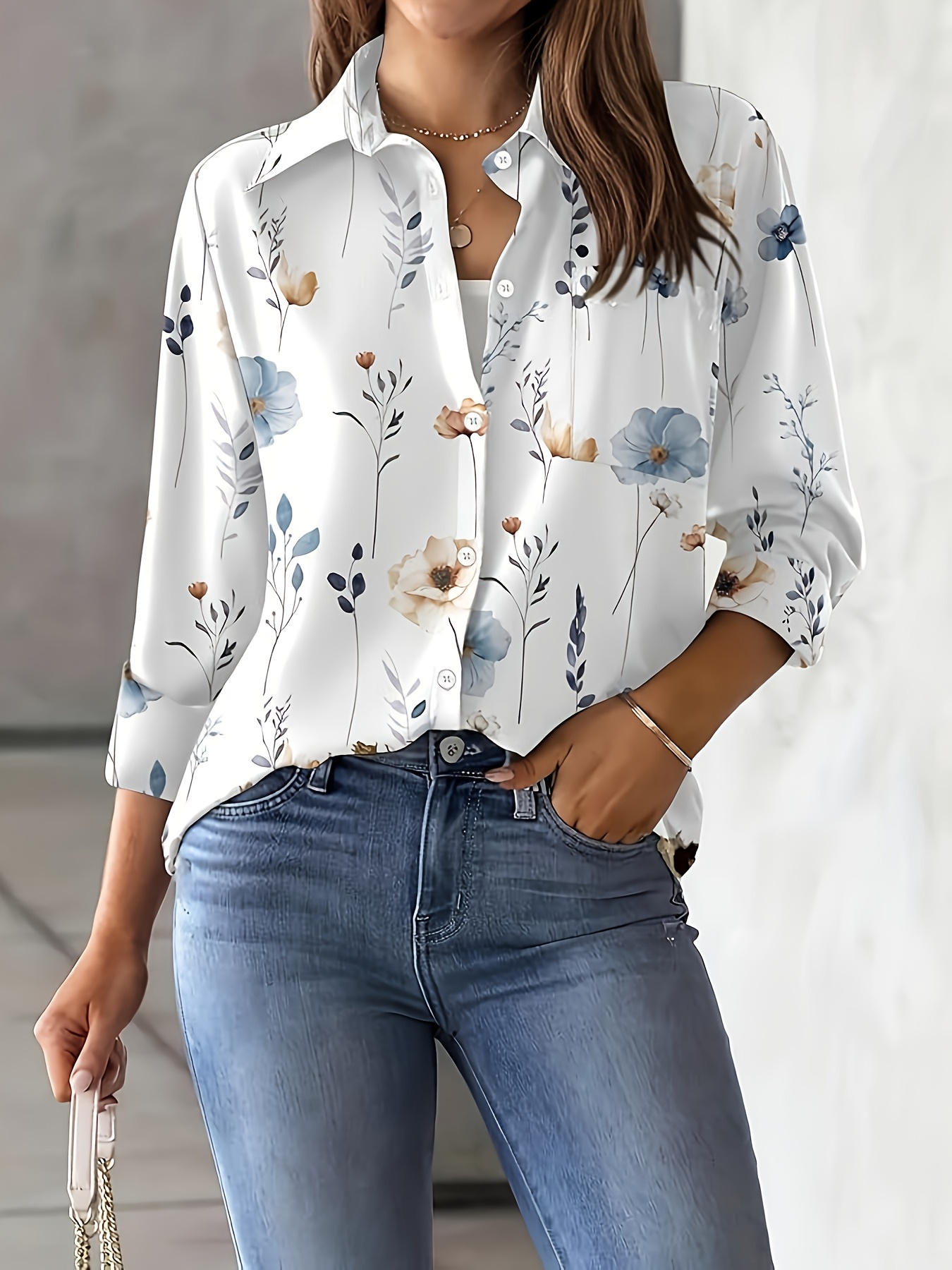 2501 Nuevos Llegados de Ropa de Mujer para el Comercio Exterior Europeo y Americano, Camisa de Manga Larga con Cuello Alto y Estampado Digital Madura para Mujer