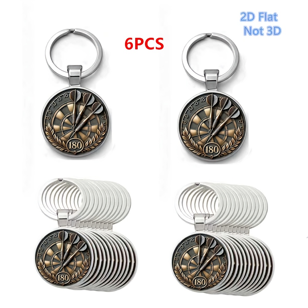 TEMU 2d Flat - 6pcs Vintage Dartboard 180th Anniversary Metal Keychains | 2d Flat, Non-3d, Iron Material, Ideal For Car, Bag Keychains, Valentine's,