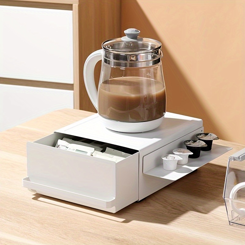 

1 Set Metal Countertop Storage Box With Drawer - Coffee Machine Stand, And Coffee Pod Organizer For Kitchen