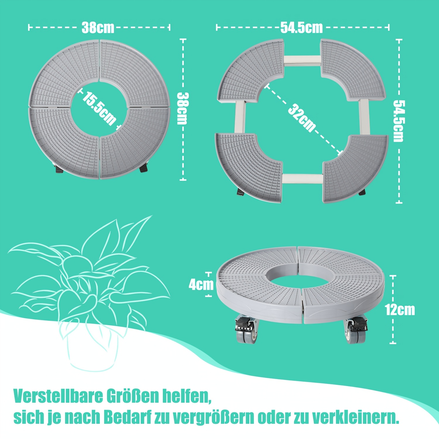 Image of Plant Trolley With Wheels, Diameter 38-54.5 Cm, Casters, Load Capacity 200 Kg. Plant Trolley, Pot Trolley, Flower Trolley. Suitable For Indoor And Outdoor Use. In Black, White And Grey