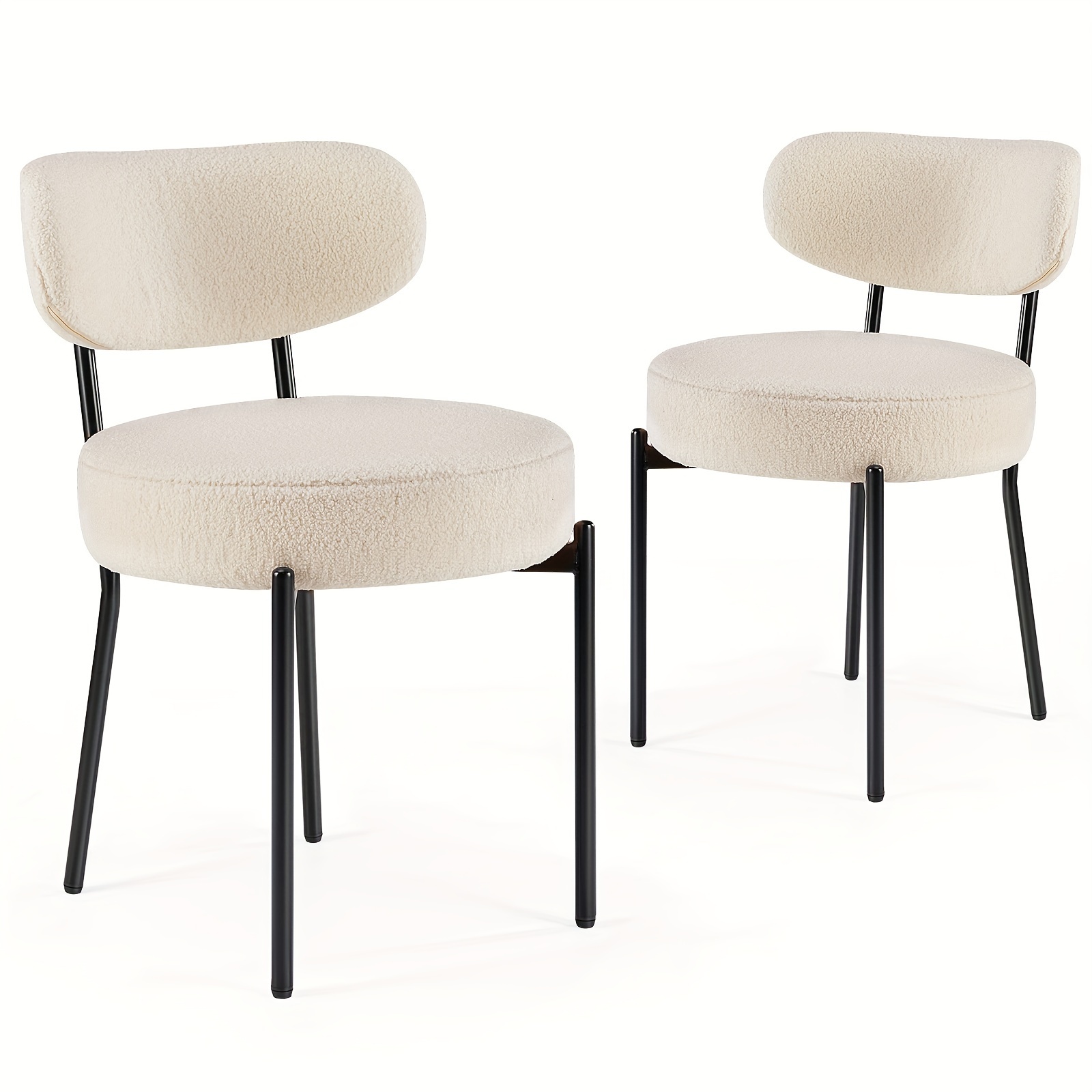 

Dining Chairs Set Of 2, White Boucle Dining Chairs, Kitchen Dining Room Chairs Upholstered Dressing Chairs With Black Metal Legs