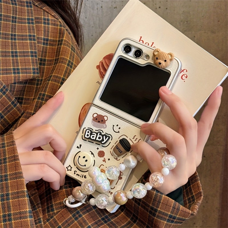 E-shop Handyhülle - Cartoon 3D Kaffee Lächelnder Bär Faltbare Handyhülle mit Passform für Galaxy Z Flip 7 6 5 4 3