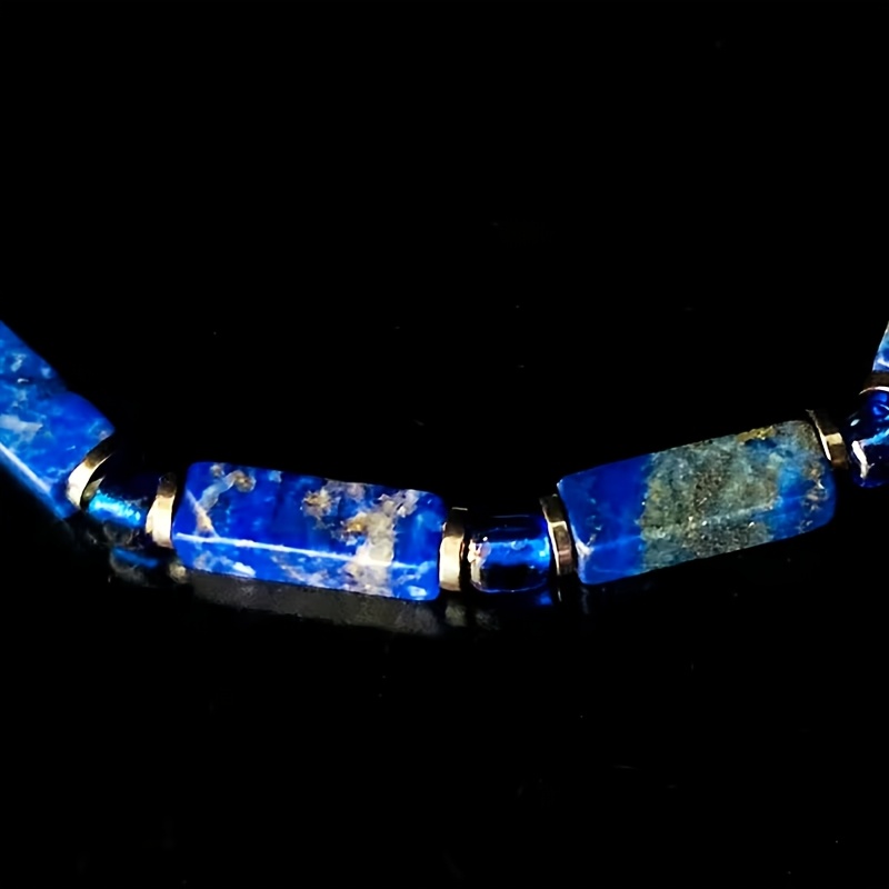 Men's Lapis Lazuli Beaded Bracelet, Minimalist Boho Style