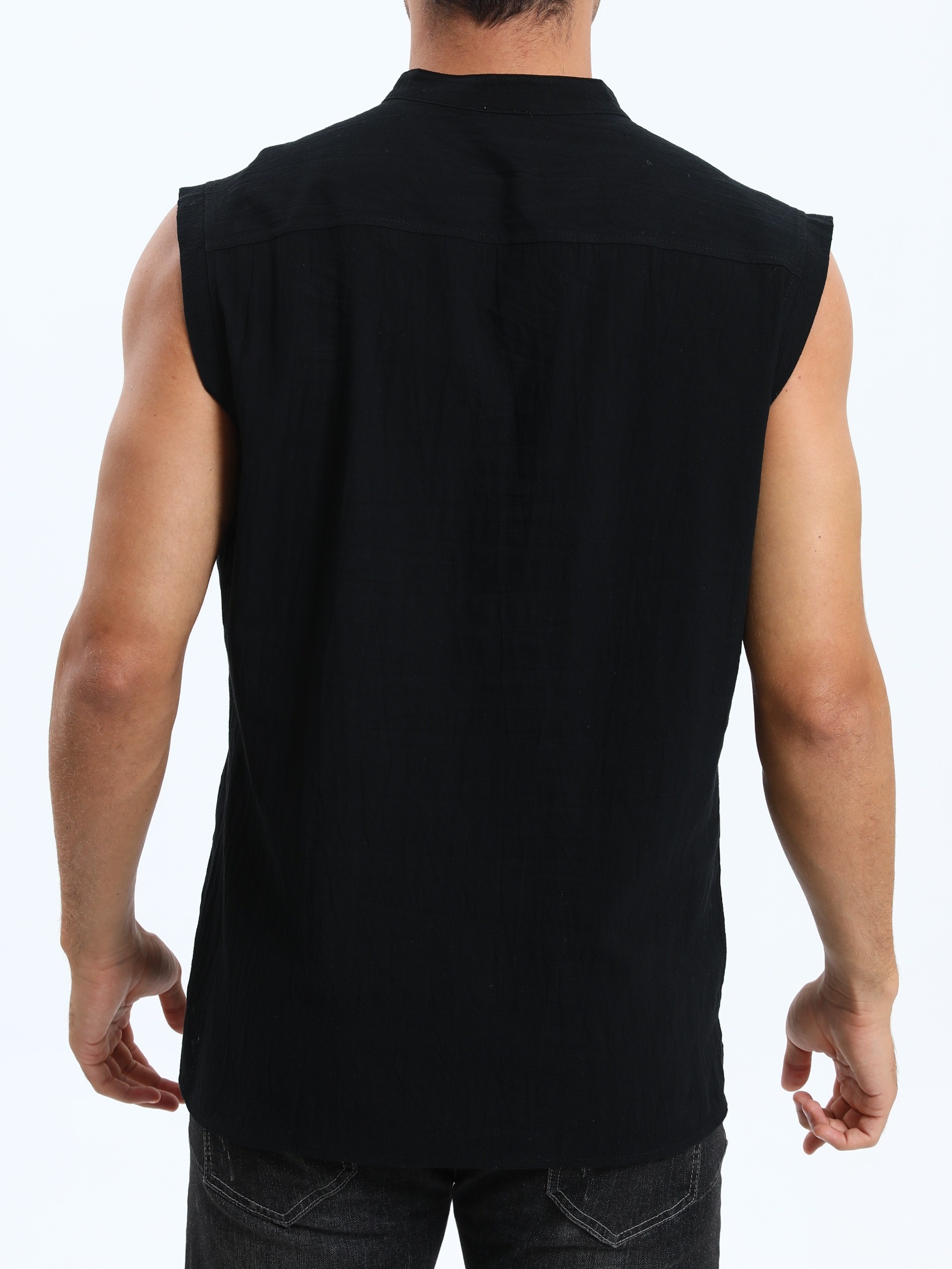 Men's Plus Size Sleeveless Traditional Chinese Guizhou Shirt - Stand Collar Loose Fit with Drawstring & Button Front Closure, Olive Green Casual Retro Top for Spring Summer Fall, Machine Washable, PLUS SIZE
