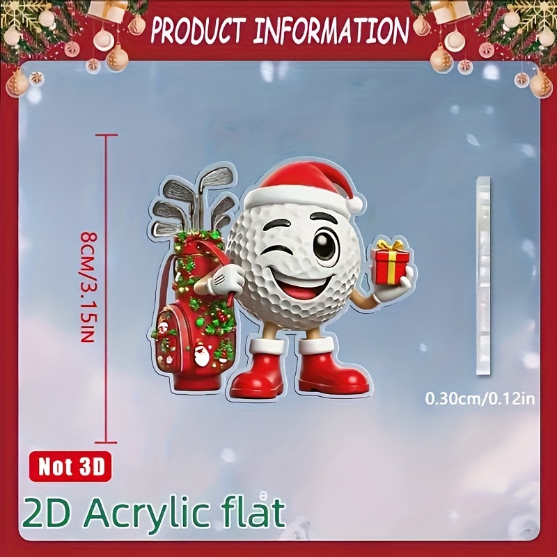 TEMU 2d Flat Golf Bag Acrylic Ornament - Santa Hat, Powerless Pendant, Indoor/outdoor Decor, Car Rearview Mirror Accessory "christmas Design,