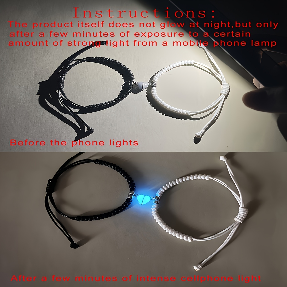 2pcs Luminous Heart Hand-Woven Couple Bracelets Set
