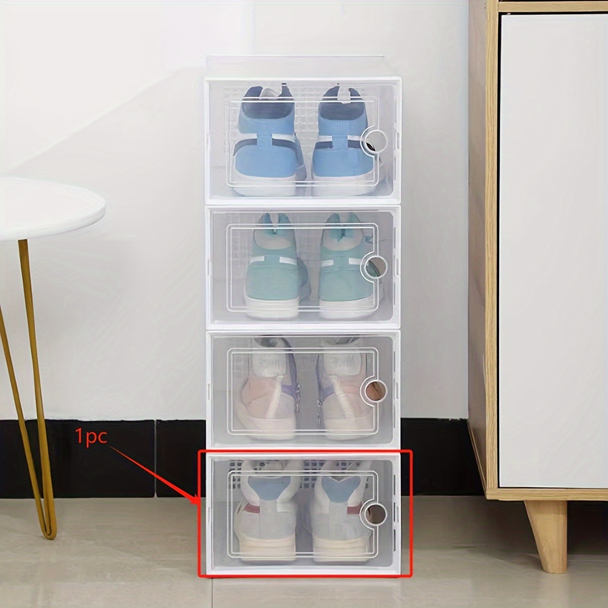 

1pc Magnetic Closure Shoe Box - Dustproof & Moisture-resistant, Transparent Pp Plastic, Stackable Storage Organizer With Side Door For Home Use