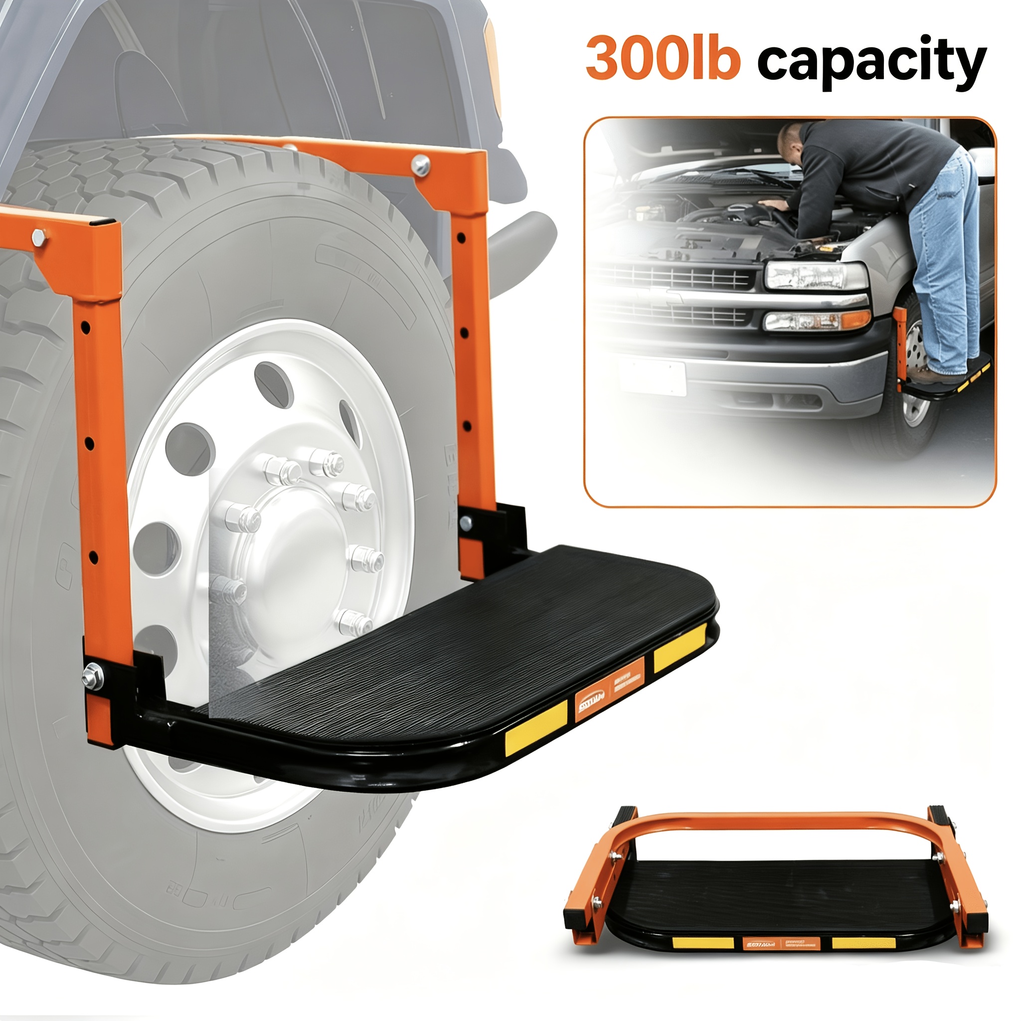 TEMU Heavy Duty Foldable Tire Step With Anti-slip Texture, Adjustable Height, 300/650 Lbs Load Capacity, Fits Tires Up To 13.5" & 15" Wide, Portable