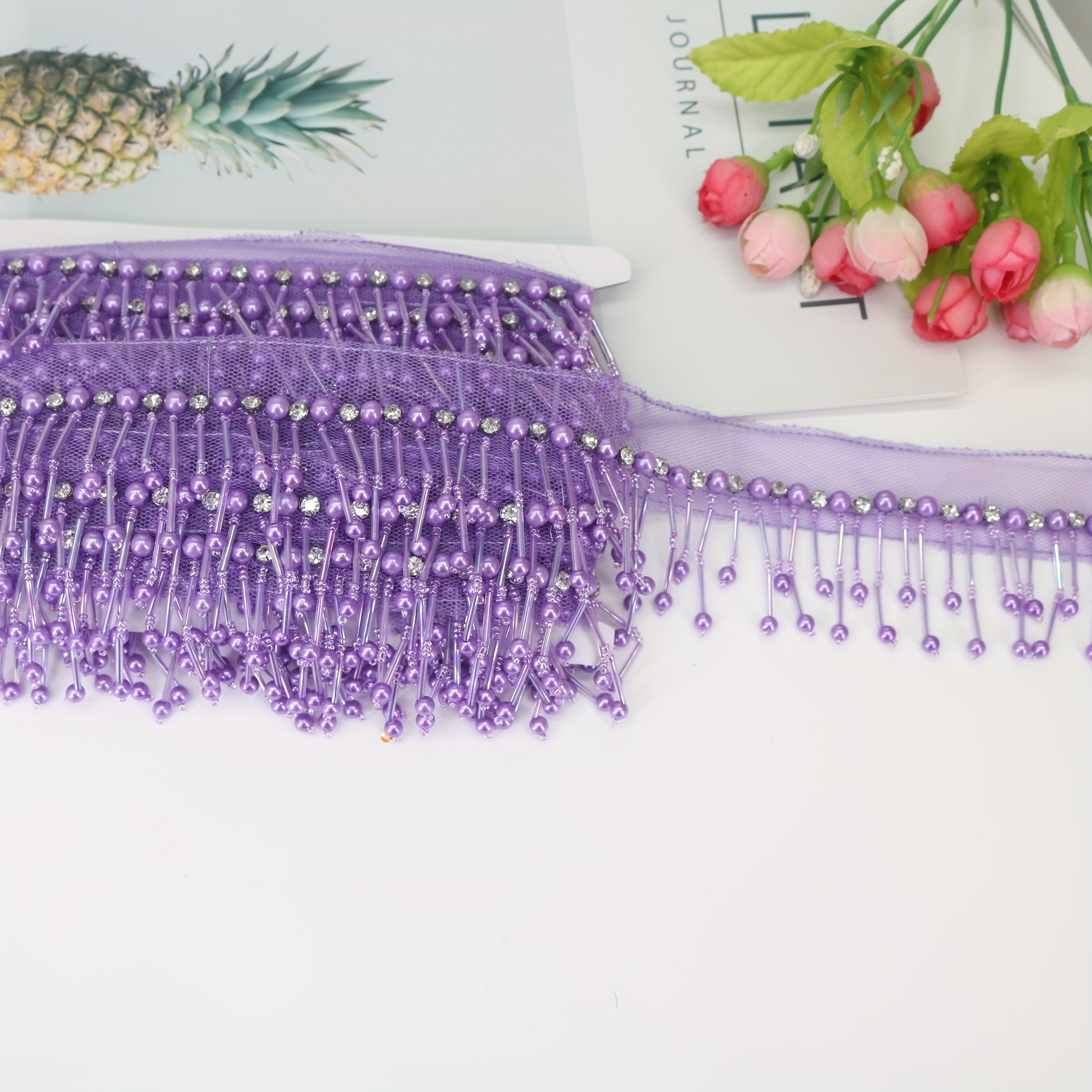 1 yard 6cm beaded tassel lace trim ribbon elegant metallic - Temu