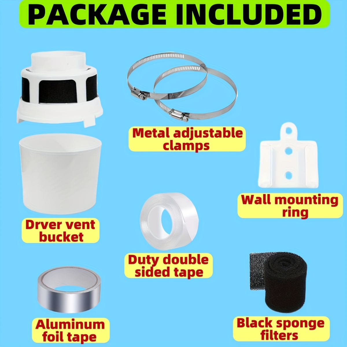 TEMU 4-inch Premium Upgraded Dryer Lint Trap Kit - Safety, Efficient Indoor Venting With Filter Sponge Bucket & Durable Flexible Foil Tubing For And
