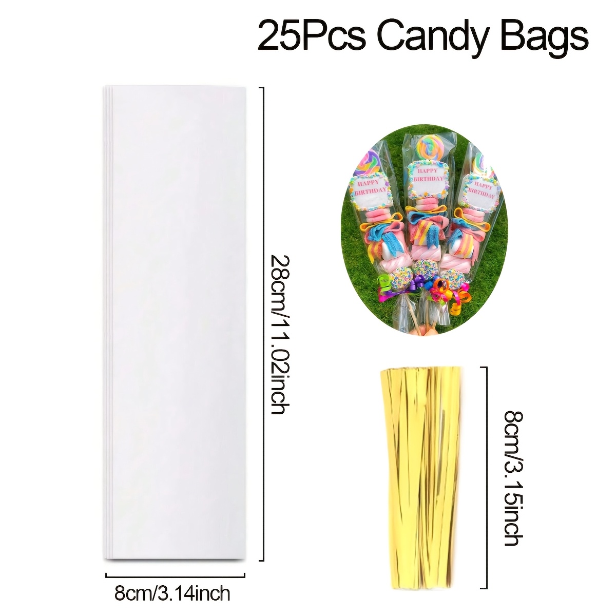E-shop Set mit 25 Beuteln mit goldenen Bändern - Elongiertes Design, ideal für Süßigkeiten, Hochzeitsgeschenke, Geburtstagsfeiern, Halloween-Snacks,
