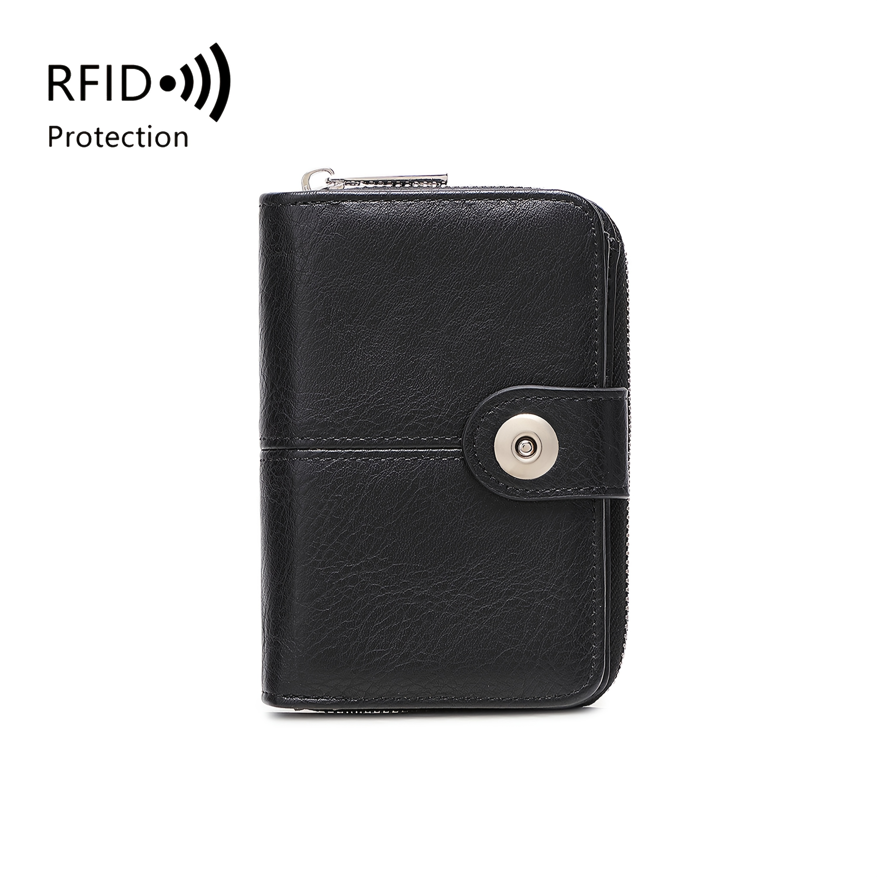 TEMU New Retro Rfid Blocking Anti-theft Women's Wallet Clutch - Compact Card Holder With Snap Closure, Id Window & Multiple Slots - Sleek Black For