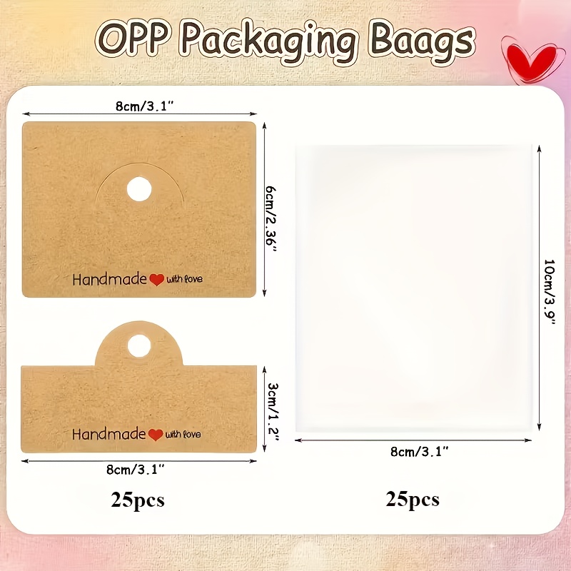 TEMU 50pcs (25 Cardboard Cards + 25 Flat Bags) Jewelry Packaging Bags, Cardboard Card Packaging Bags, Hairpin Bracelet Small Additions, Suitable For